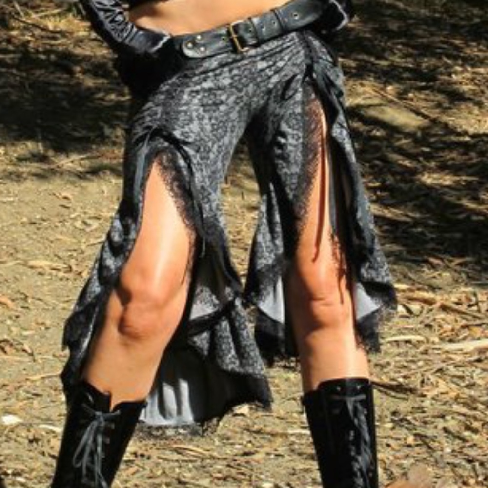 Black Floral Festival Lace Ruffle Pants